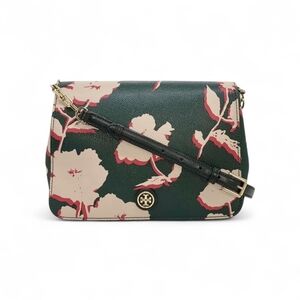 Tory Burch Flower Print PVC Coated Canvas Crossbody Bag w/Leather Strap